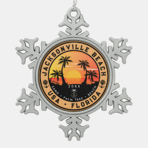 Jacksonville Beach Florida tropisches Retro Sunset Schneeflocken Zinn-Ornament