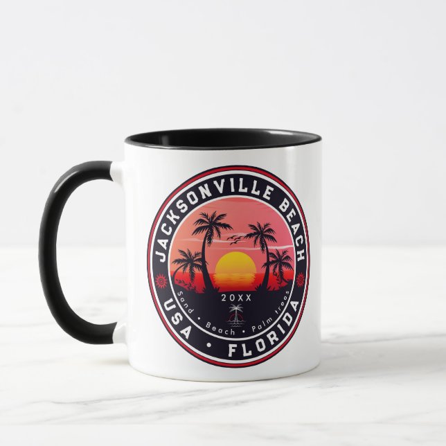 Jacksonville Beach Florida tropisches Retro Sunset Tasse (Links)