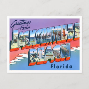 Jacksonville Beach, Florida Vintage Große Buchstab Postkarte