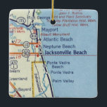 Jacksonville Beach Vintage Karte Keramikornament<br><div class="desc">Weihnachtsschmuck für Jacksonville Beach Florida und Neptune Beach auf Vintager Karte.</div>