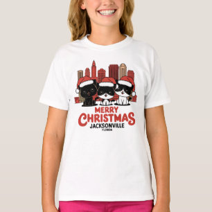 Jacksonville City Florida Merry Christmas Cats USA T-Shirt