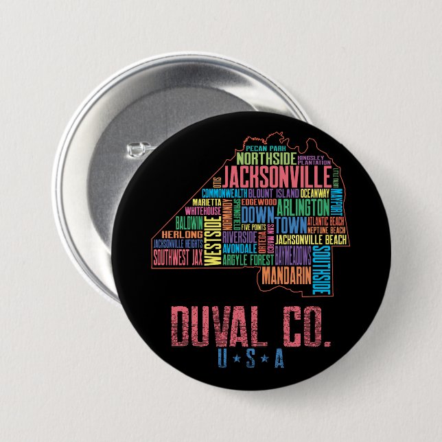 Jacksonville Duval Landkreis Florida USA Karte Button (Vorne & Hinten)