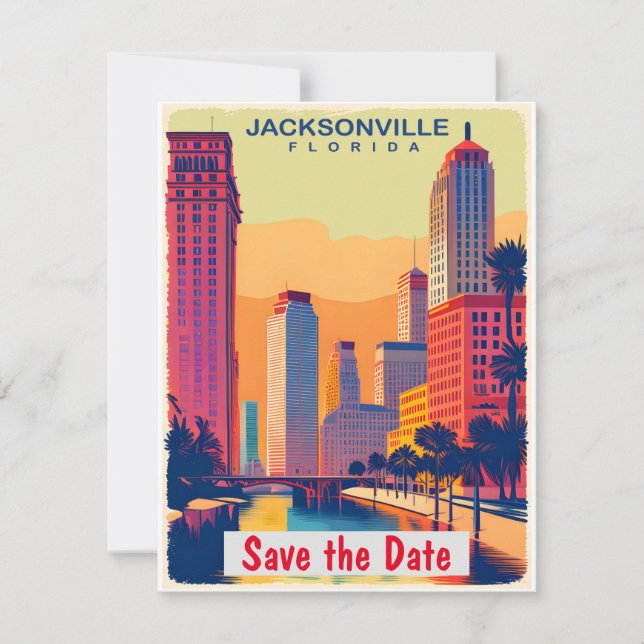 Jacksonville, FL, Save the Date, Vintage Postkarte (Vorderseite)