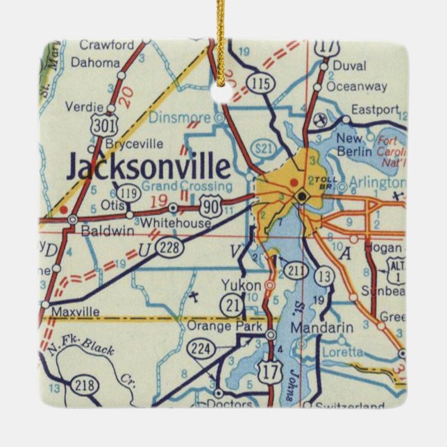 Jacksonville FL Vintage Karte Keramikornament (Rückseite)