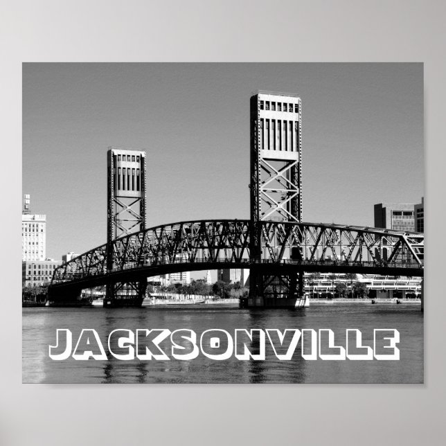 Jacksonville Florida Bridge Schwarz-Weiß-Foto Poster (Vorne)