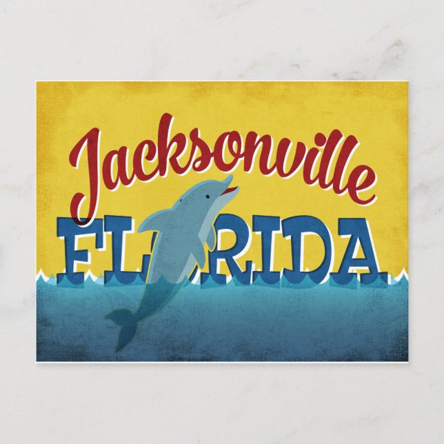 Jacksonville Florida Dolphin Retro Vintage Reise Postkarte (Vorderseite)
