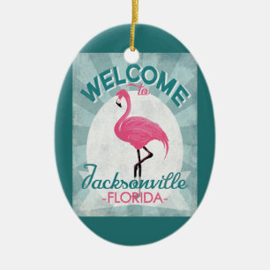Jacksonville Florida Rosa Flamingo Retro Keramik Ornament
