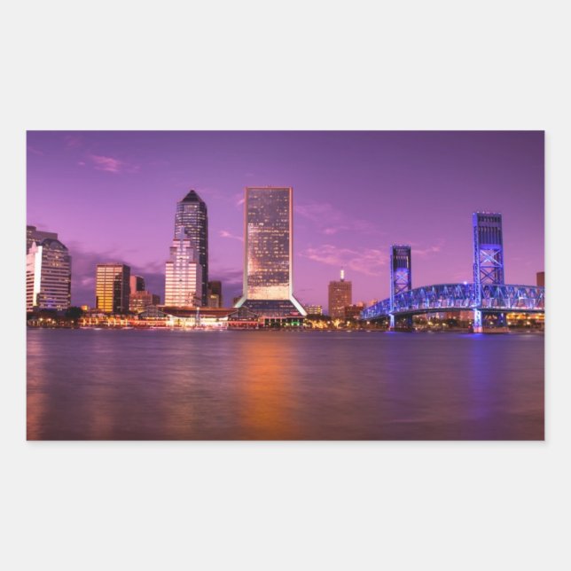 Jacksonville Florida Skyline bei Nacht Rechteckiger Aufkleber (Vorderseite)