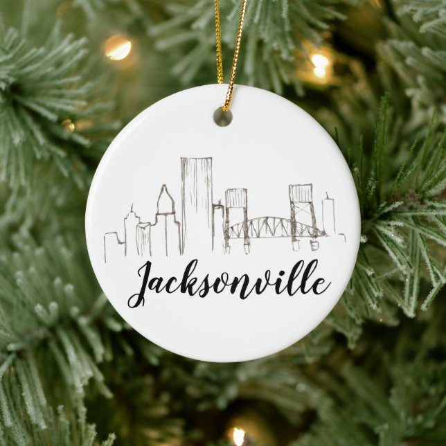 Jacksonville Florida Skyline Illustration Art Keramik Ornament (Baum)