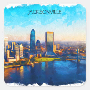 Jacksonville Florida Skyline Panorama View Quadratischer Aufkleber