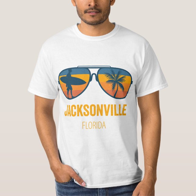 Jacksonville Florida Surfer Sunset Vacation Souven T-Shirt (Vorderseite)