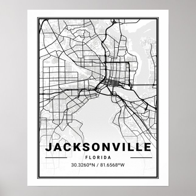 Jacksonville Florida USA Travel City Map Poster (Vorne)
