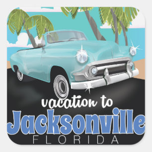 Jacksonville, Florida, USA Vintage-Reiseplakat. Quadratischer Aufkleber