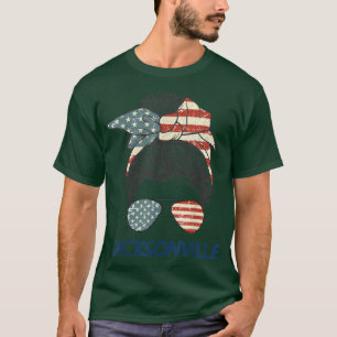 Jacksonville Girl Messy bun, Florida Pride Patriot T-Shirt