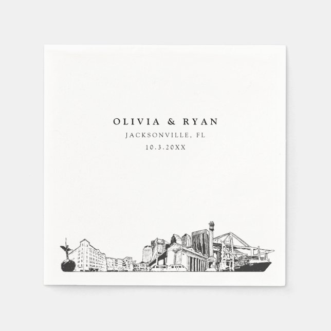 Jacksonville Skyline Wedding Paper Cocktail Napkin Serviette (Vorderseite)