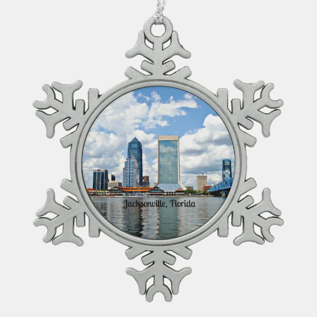 Jacksonville, Stadtbild Florida Schneeflocken Zinn-Ornament (Vorderseite)