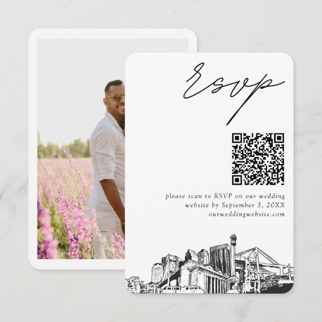 Jacksonville Wedding RSVP QR Code Small Begleitkarte (Vorne/Hinten)