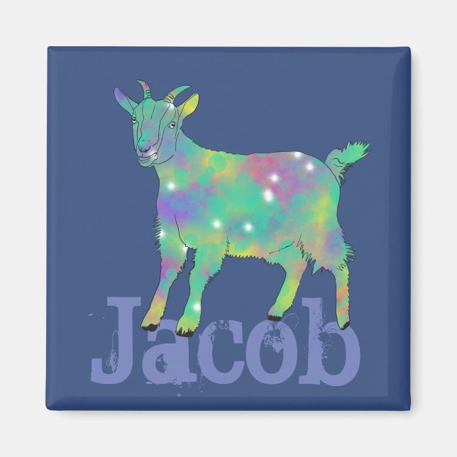 Jacob Add Name Colourful Sparkle Goat Animal Art Magnet (Vorne)
