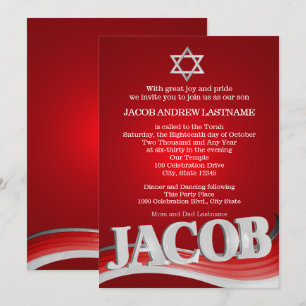 Jacob Steel Wave Red Bar Mitzvah Einladung