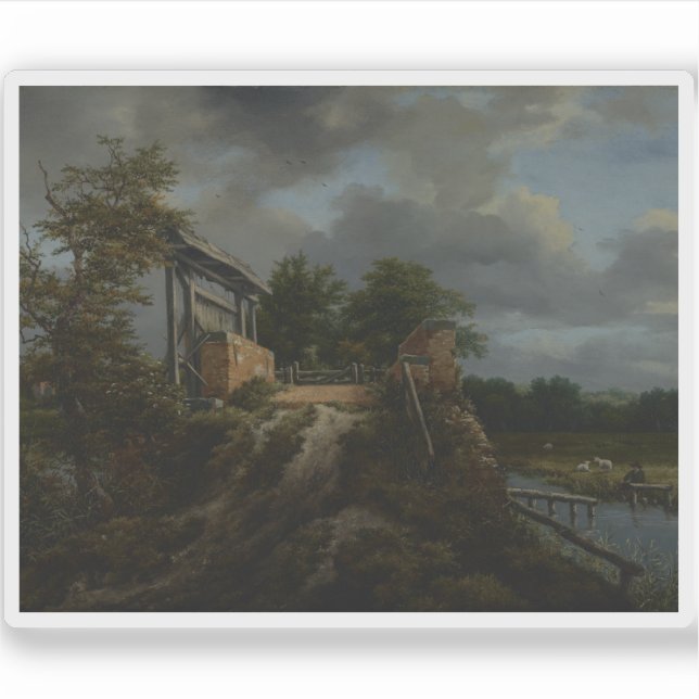 Jacob van Ruisdael - Brücke mit einem Schloss Aufkleber (Vorderseite)