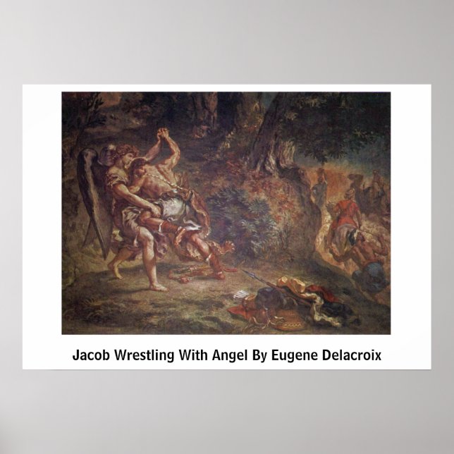 Jacob Wrestling mit Engel von Eugene Delacroix Poster (Vorne)