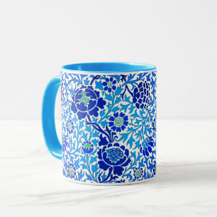 Jacobäischer Blumendruck, Navy, Weiß und Himmelbla Tasse