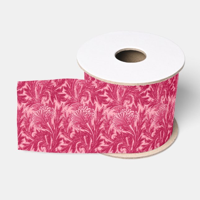 Jacobean-Blumen-Damask, Fuchsienrot und Hellrosa Ripsband (Spule)