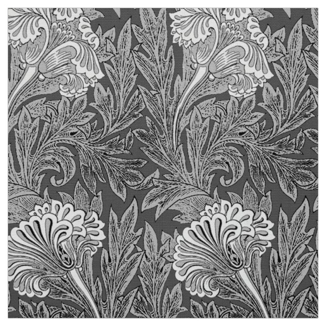 Jacobean Blumen-Damast, grau/Grau und Weiß Stoff (Muster)