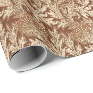 Jacobean Blumen-Damast, Taupe TAN und Creme Geschenkpapier