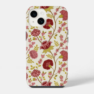 Jacobean Blumen Großes Muster Rots Pinks Gold Crem iPhone 14 Hülle