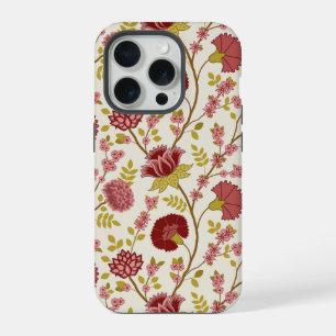 Jacobean Blumen Großes Muster Rots Pinks Gold Crem iPhone 15 Pro Hülle