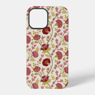 Jacobean Blumengestaltung Rot Pink Gold Creme iPhone 12 Pro Hülle