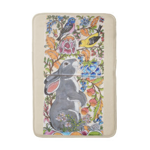 Jacobean BlumenHäschen und Vogel-Bad-Matte Badematte