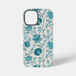 Jacobeanisches großes Blumenmuster Teals auf Creme iPhone 12 Mini Hülle