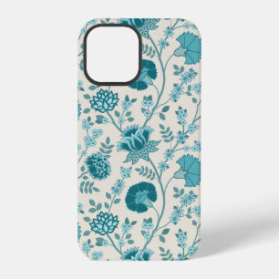 Jacobeanisches großes Blumenmuster Teals auf Creme iPhone 12 Pro Hülle