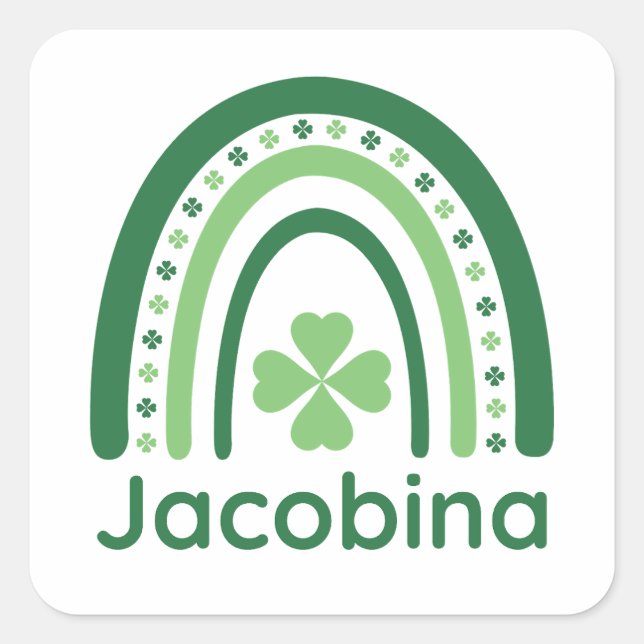 Jacobina Name Clover Boho Rainbow Quadratischer Aufkleber (Vorderseite)