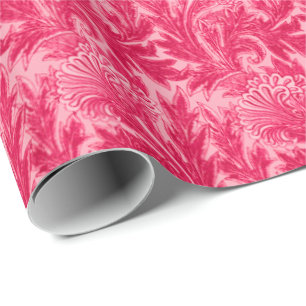 Jacobitischer Blumendamast, Fuchsia und Hellrosa Geschenkpapier