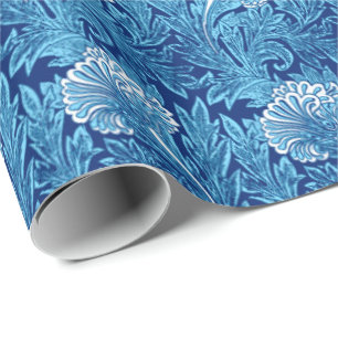 Jacobitischer Blumendamast, Navy, Himmelblau und W Geschenkpapier