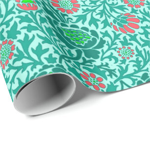 Jacobitisches Blumen-Wallpaper, Türkis, Aqua & Kor Geschenkpapier
