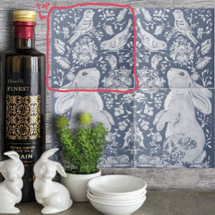 Jacobobobohne Kaninchenvögel Denim Blue White Top  Fliese