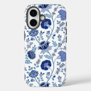 Jacobobobohnenfloral Big Pattern Blues auf Weiß iPhone 16 Hülle