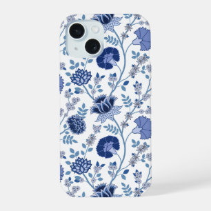 Jacobobobohnenfloral Big Pattern Blues auf Weiß iPhone 15 Hülle