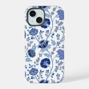 Jacobobobohnenfloral Big Pattern Blues auf Weiß iPhone 15 Hülle