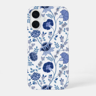 Jacobobobohnenfloral Big Pattern Blues auf Weiß iPhone 16 Hülle