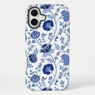 Jacobobobohnenfloral Big Pattern Blues auf Weiß iPhone 16 Plus Hülle