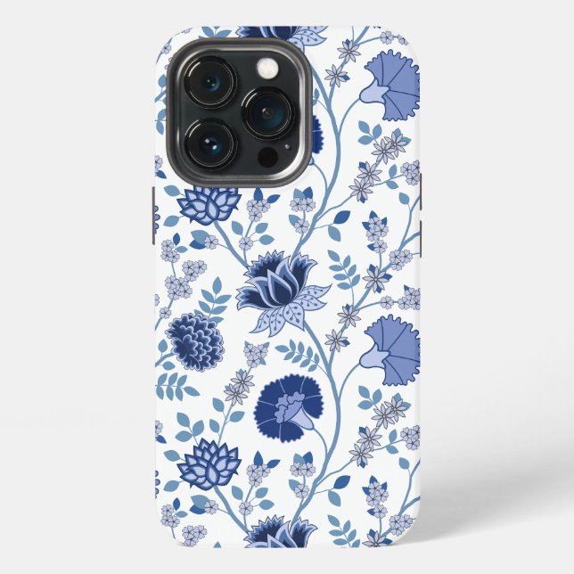 Jacobobobohnenfloral Big Pattern Blues auf Weiß iPhone Hülle (Hinten)