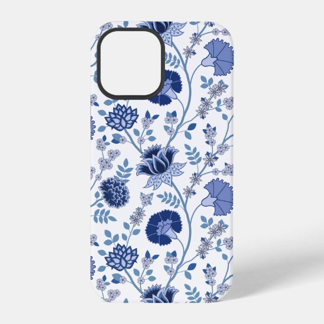 Jacobobobohnenfloral Big Pattern Blues auf Weiß iPhone Hülle (Rückseite)