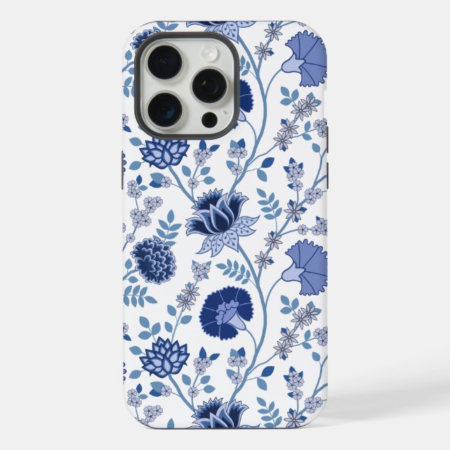 Jacobobobohnenfloral Big Pattern Blues auf Weiß iPhone Hülle (Rückseite)