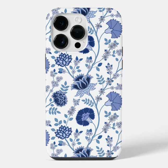 Jacobobobohnenfloral Big Pattern Blues auf Weiß iPhone Hülle (Rückseite)