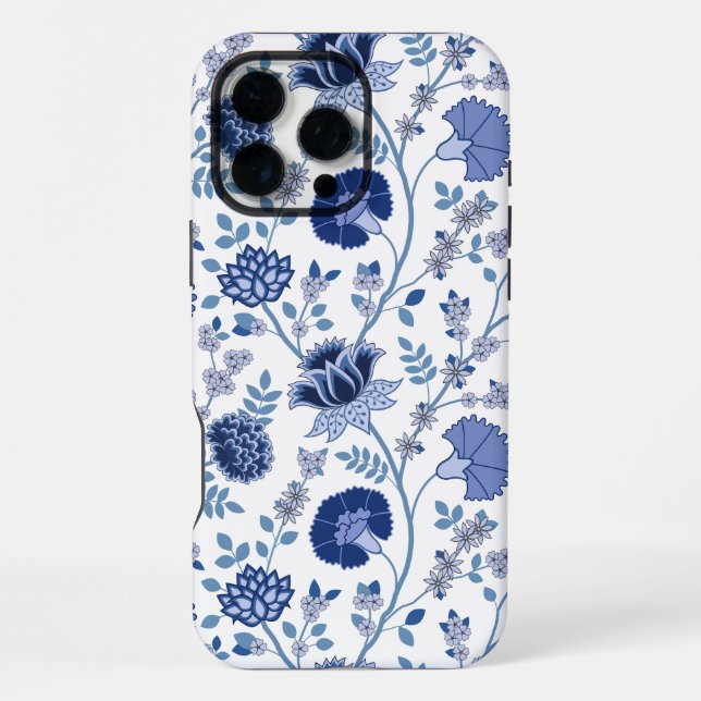Jacobobobohnenfloral Big Pattern Blues auf Weiß iPhone Hülle (Rückseite)